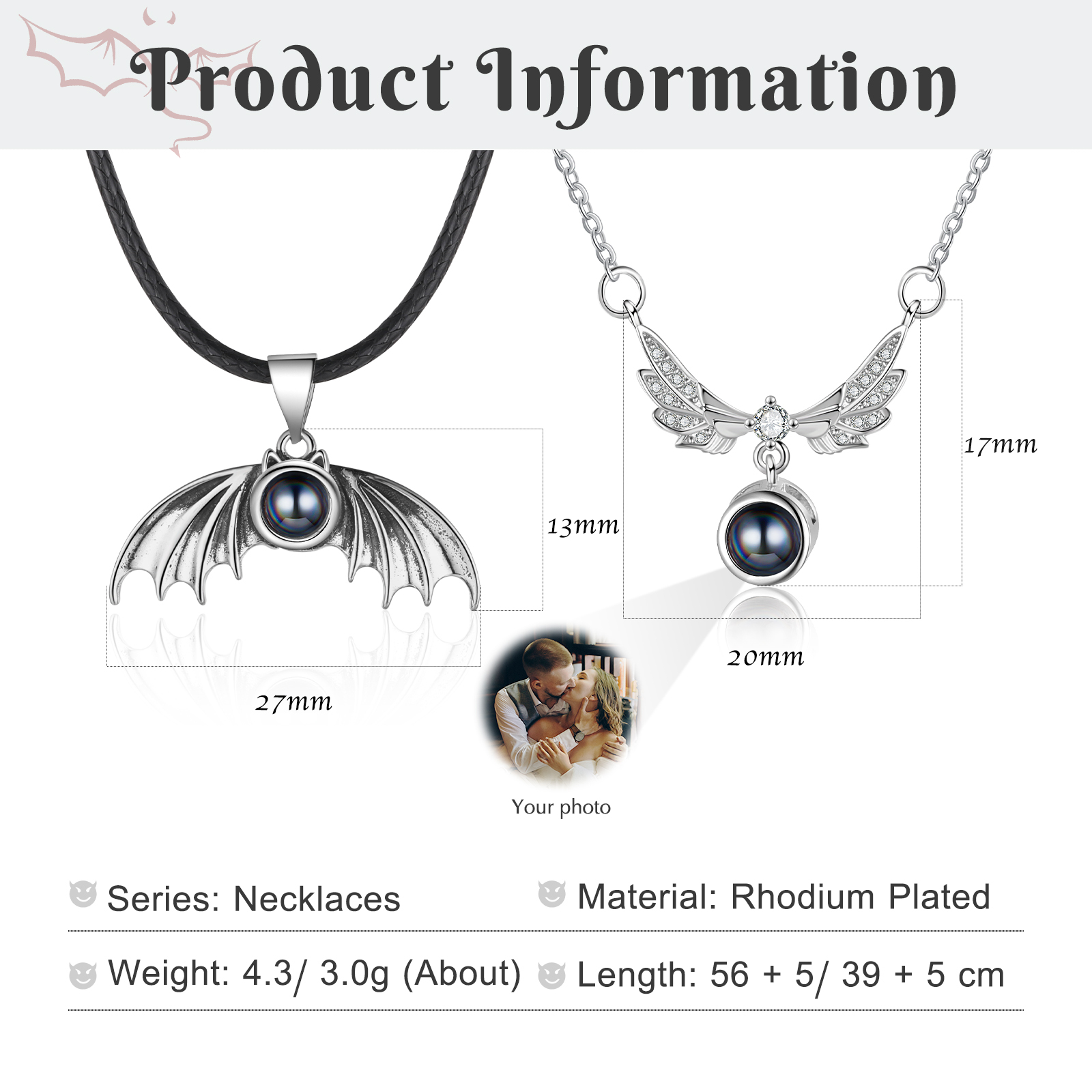 Personalised Wing Pendant Couple Necklace Set Custom Photo Projection Necklace Romantic Gifts For Him/Her-Jessemade AU