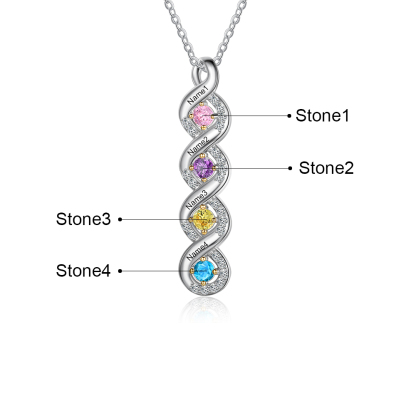 Personalised DNA Necklace With 4 Birthstones Engraved Names Gift For Women-Jessemade AU