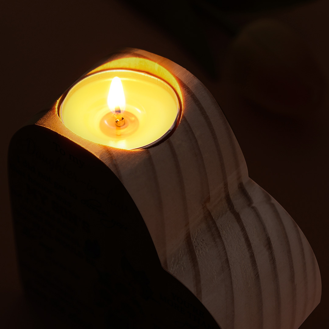 To My Dear Mom Heart Candle Holder Wooden Candlestick "live happy live cheerful"-Jessemade AU