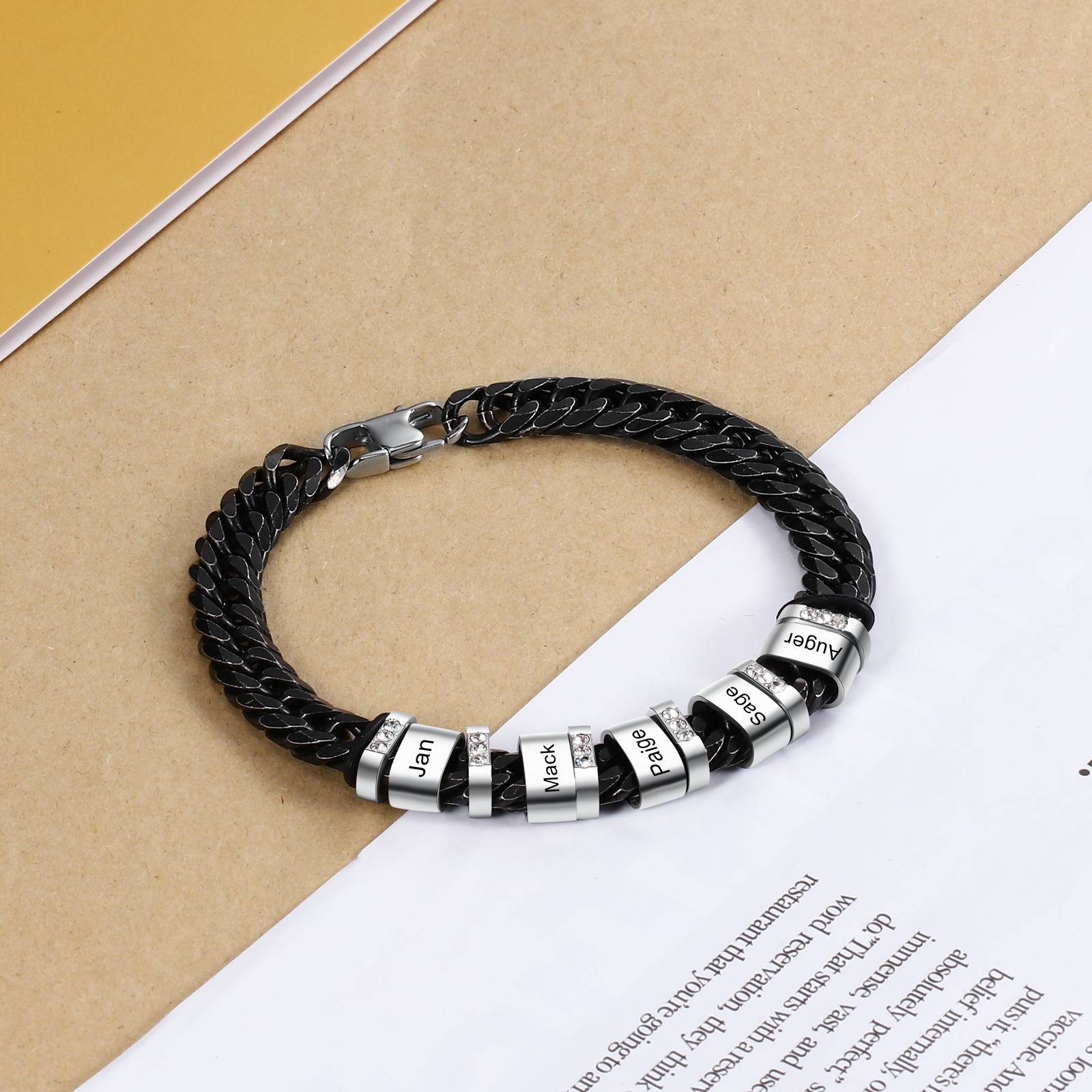 Personalised Black Stainless Steel Bracelet Custom 5 Names Men's Women's Bracelets For Couple-Jessemade AU