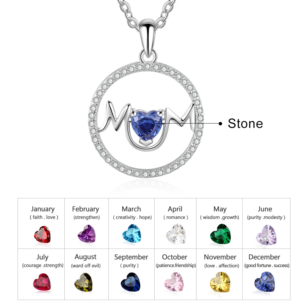 Mom Necklace Personalised Heart Necklace with Birthstone Engraved Name Gifts for Her-Jessemade AU