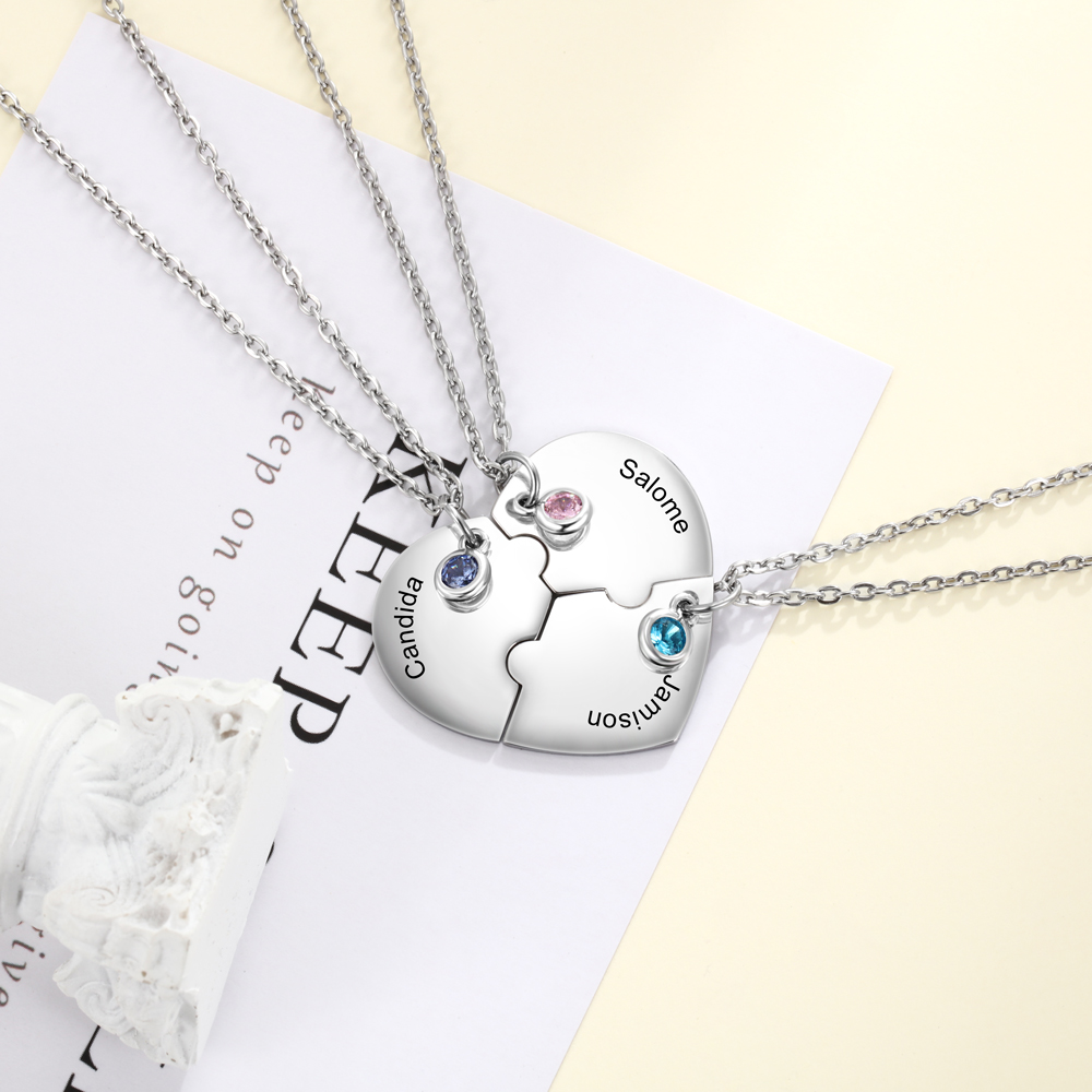 Personalised Puzzle Necklace With Birthstone Custom 3 Names Gifts For Mom BBF Friendship Style-Jessemade AU