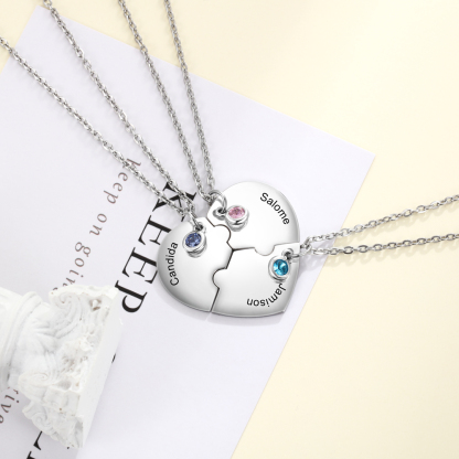 Personalised Puzzle Necklace With Birthstone Custom 3 Names Gifts For Mom BBF Friendship Style-Jessemade AU