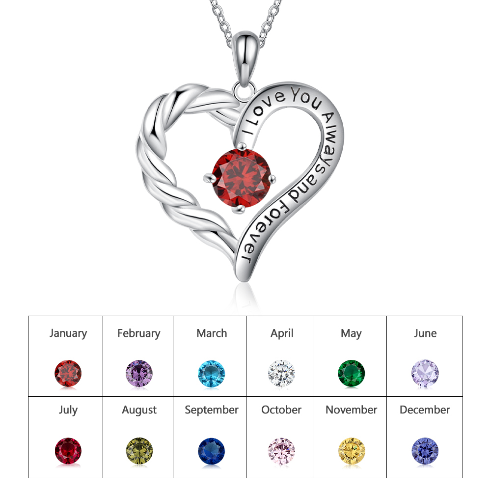Personalised Heart Necklace with 1 Birthstone Engraved Names Gift For Women-Jessemade AU