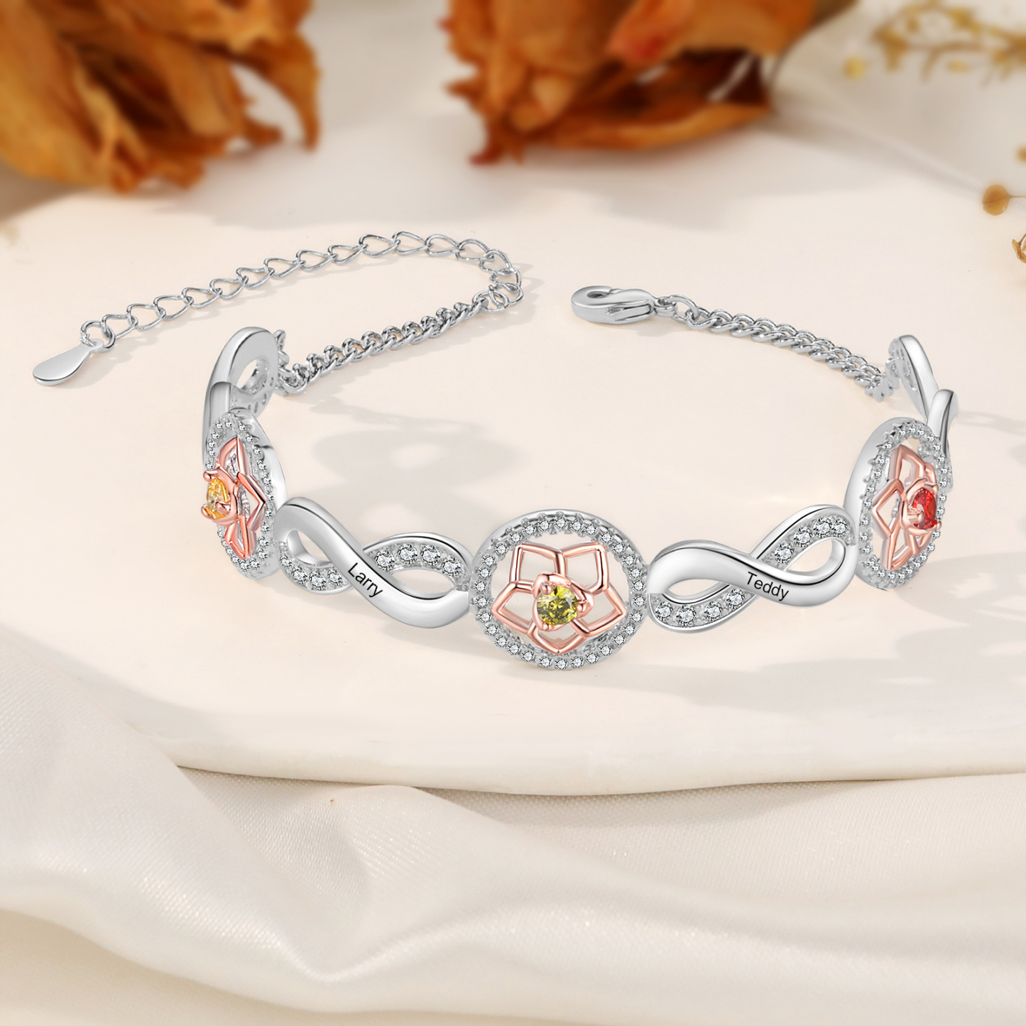 Personalised Women's Bracelet Custom 3 Birthstones & 3 Names Infinity Bracelet Birthday Gift for Her-Jessemade AU