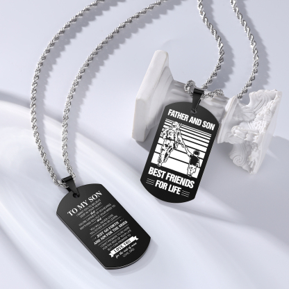 To My Son Necklace Black Dog Tag Necklace Dad to Son Soldier Necklace "Father And Son Best Friends For Life"-Jessemade AU