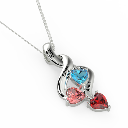 Personalised Necklace With 3 Heart Birthstones Engraved Names Gift For Women-Jessemade AU