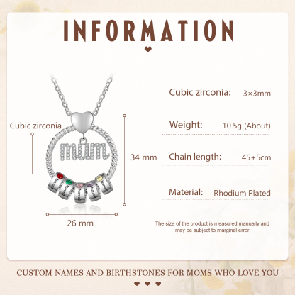 5 Names - Personalised Mum Circle Pendant Necklace Custom Names & Birthstones Necklace Gifts For Mum-Jessemade AU