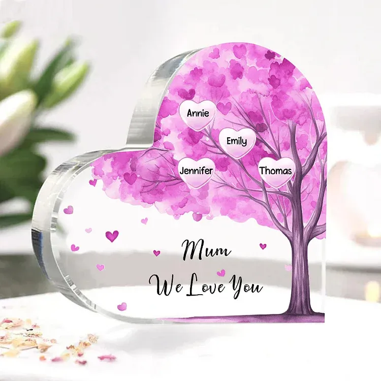 4 Names - Personalised Acrylic Heart Keepsake Custom Text Purple Tree Ornaments Gifts for Grandma/Mother-Jessemade AU