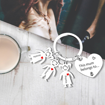 3 Names - Personalised Keychain with Kid Charm Engraved Names Keychain Heart Gift for Nan/Mum-Jessemade AU