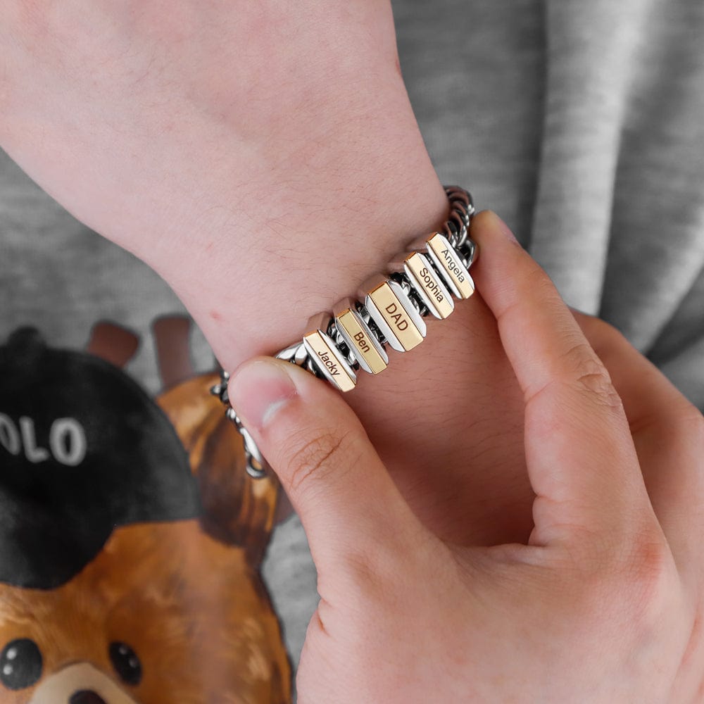 Personalised Mens Cuban Link Chain Bracelet Engraved Name 1 Bead Father's Day Gift