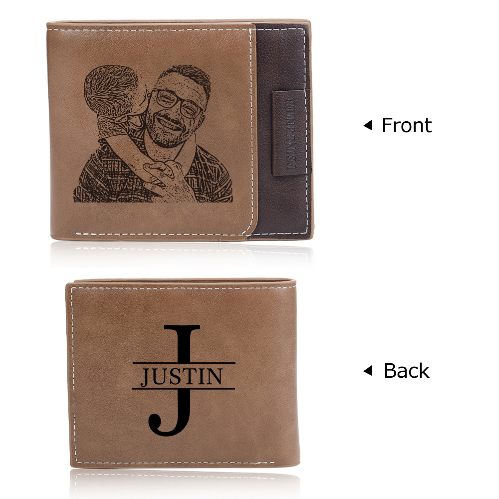 Personalised Photo & Name & Letter Billfold Wallet Custom Monogram Leather Wallet Gift for Men-Jessemade AU