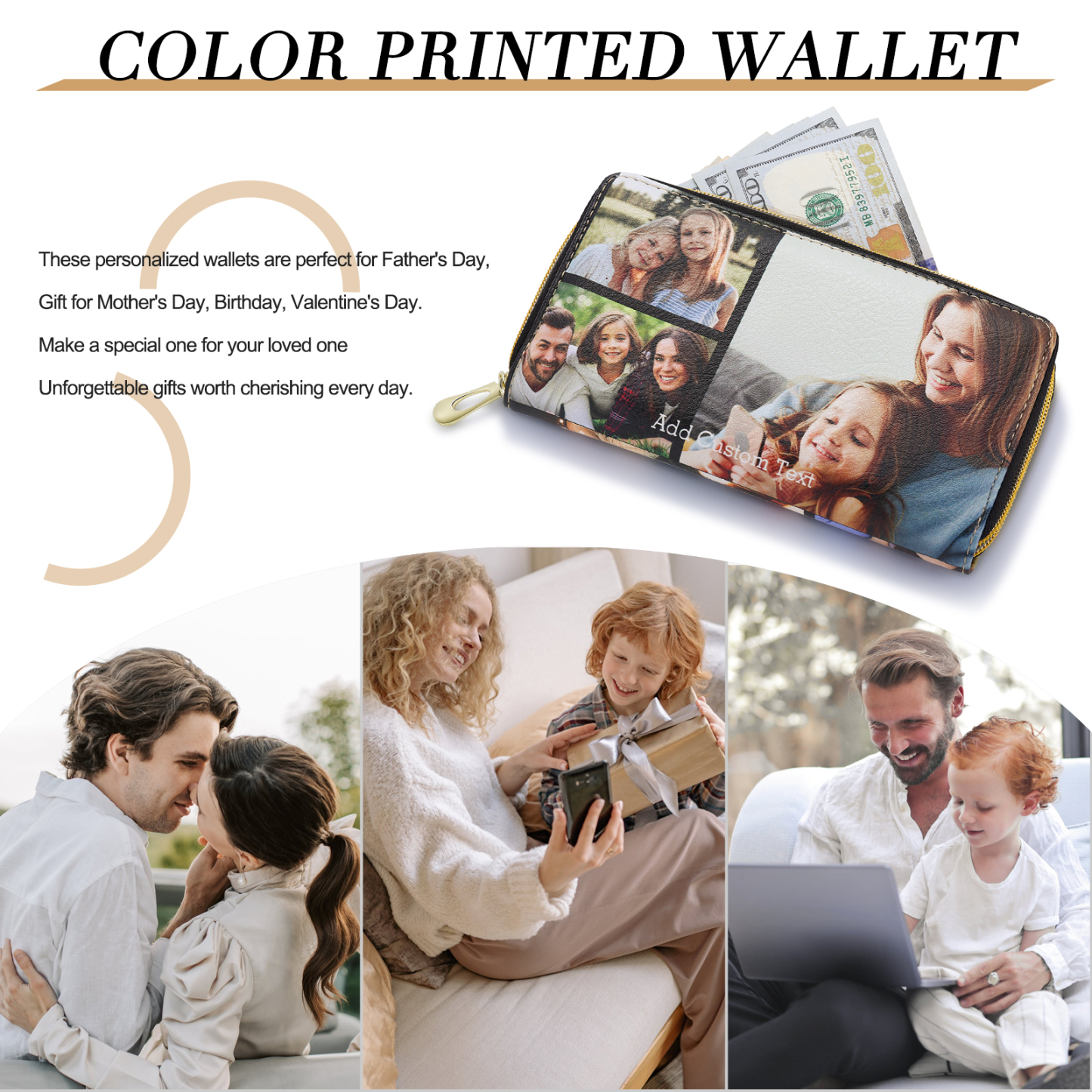 Long Purse Personalised Leather Wallet Engraved 6 Photos Zip Wallet 2024 Gifts For Women Men-Jessemade AU