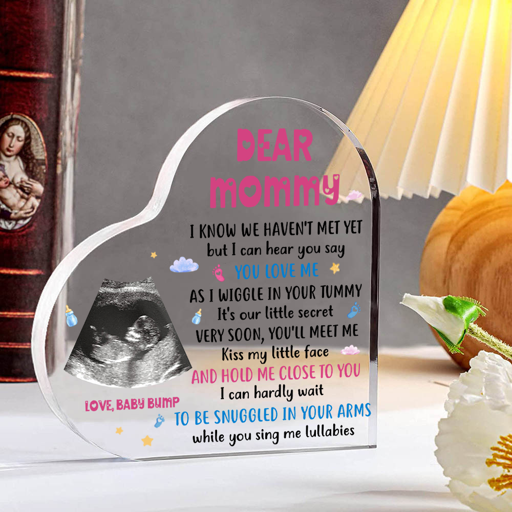 Dear Mummy/Mommy Personalised Photo Acrylic Heart Keepsake Custom Text Ornaments -  I Know We Haven't Met Yet, But I Can Hear You Say You Love Me-Jessemade AU