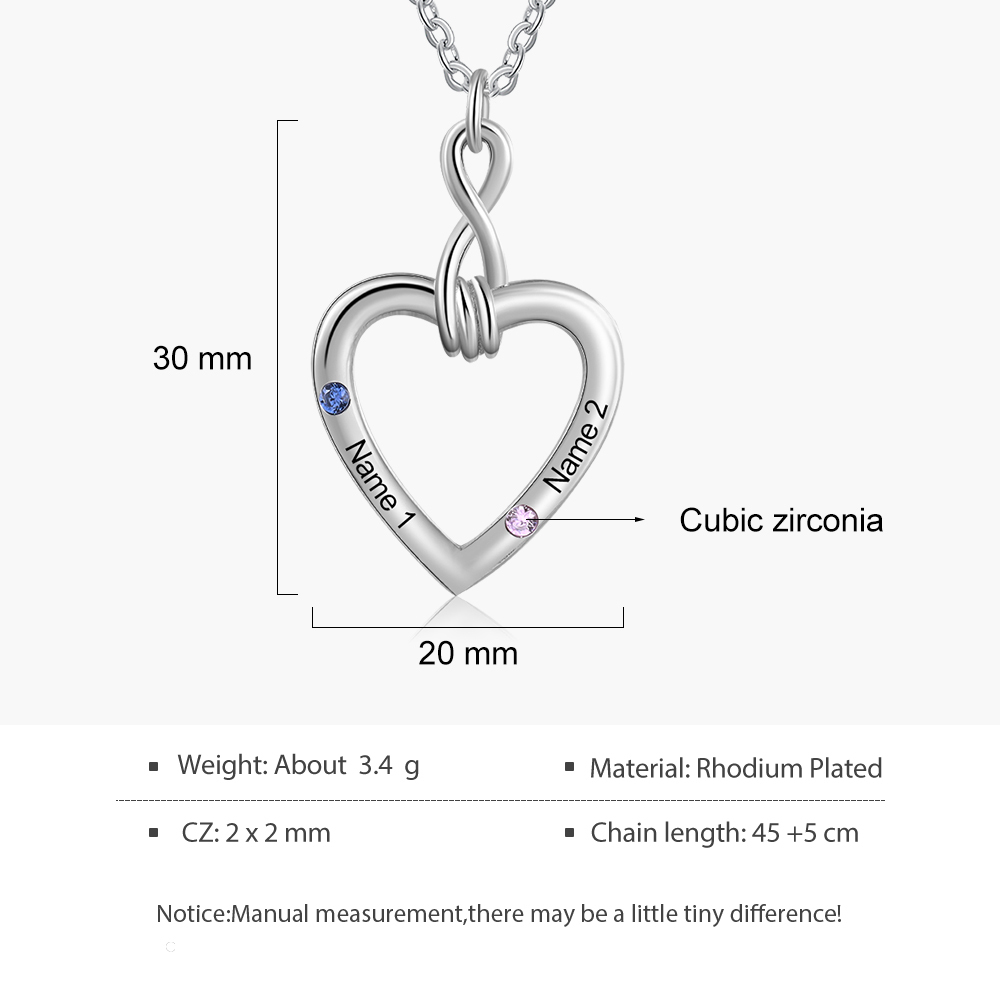 Personalised Infinity Heart Necklace with Birthstone Engraved Name Gifts for Her-Jessemade AU