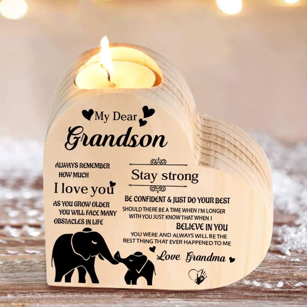 To My Grandson Wooden Heart Candle Holder "remember how much I love you"-Jessemade AU