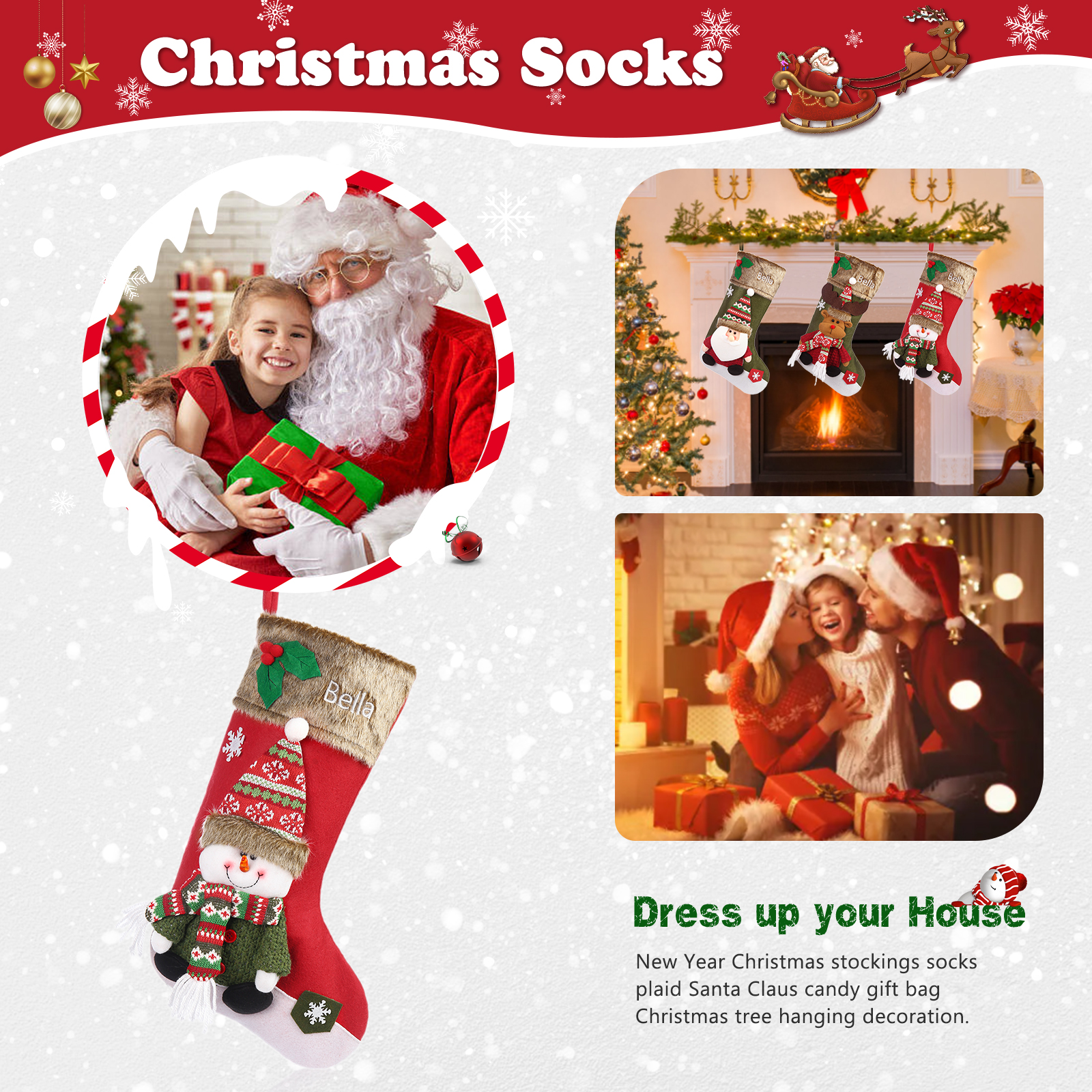 Personalised Christmas Stockings Ornaments Custom 1 Name Christmas Socks Gifts for Family Friends-Jessemade AU