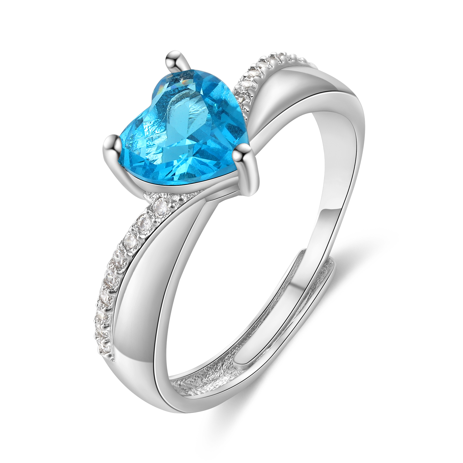 Personalised Heart Birthstone Ring Customised 2 Names Open Ring Gift for Women Girls-Jessemade AU