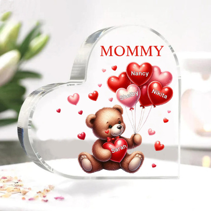 4 Names - Personalised Acrylic Heart Keepsake Custom Text Teddy Bear Balloon Ornaments Gifts for Grandma/Mother-Jessemade AU