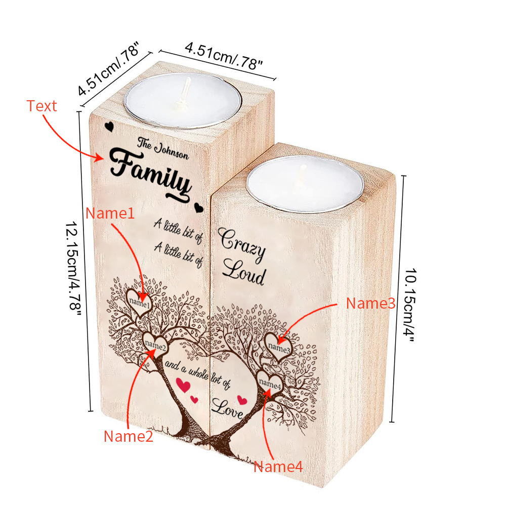 Family Name Wooden Heart Candle Holder Custom 4 Names Family Tree Candlesticks-Jessemade AU