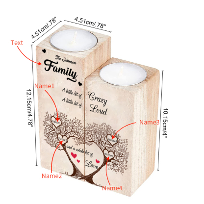 Family Name Wooden Heart Candle Holder Custom 4 Names Family Tree Candlesticks-Jessemade AU