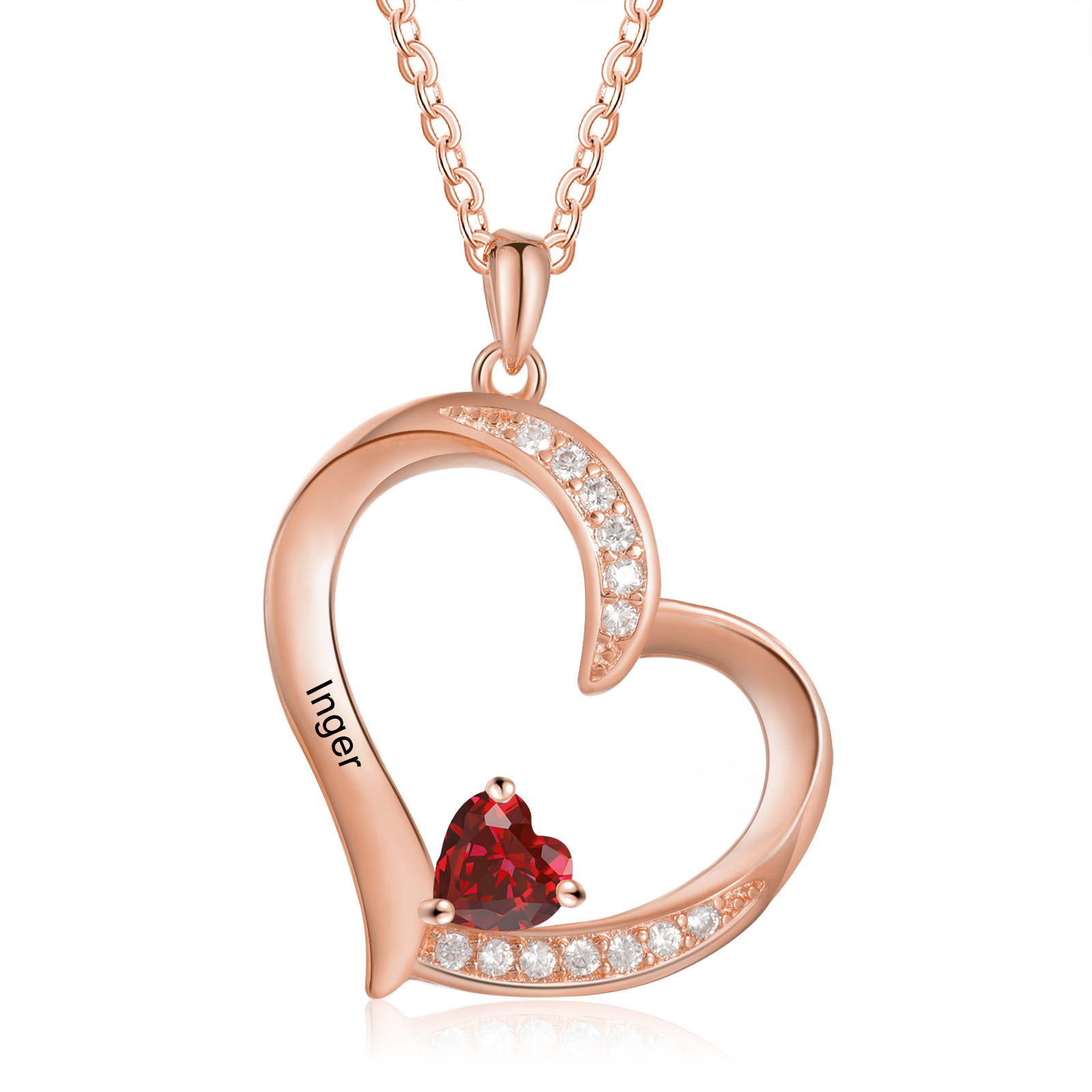 1 Name - Personalised Heart Pendant Necklace Customised Names & Birthstones Necklace Birthday Gift for Her-Jessemade AU