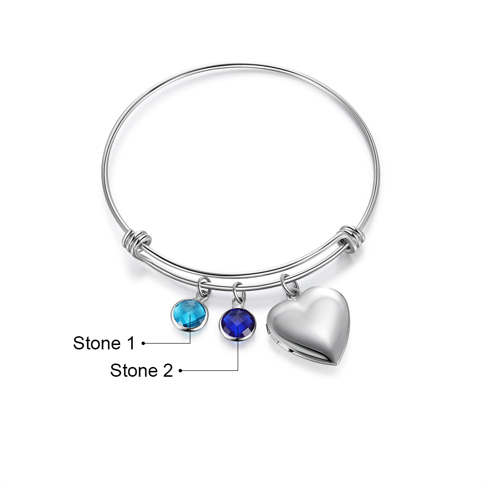 Personalised Heart Photo Locket Bracelet With Birthstones Custom Photo Bracelet Gifts For Her-Jessemade AU