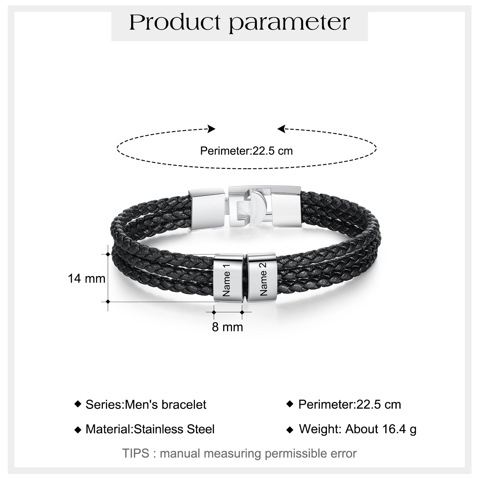 Personalised Braided Leather Bracelet Engraved 2 Names Men's Bracelet Gifts For Him-Jessemade AU