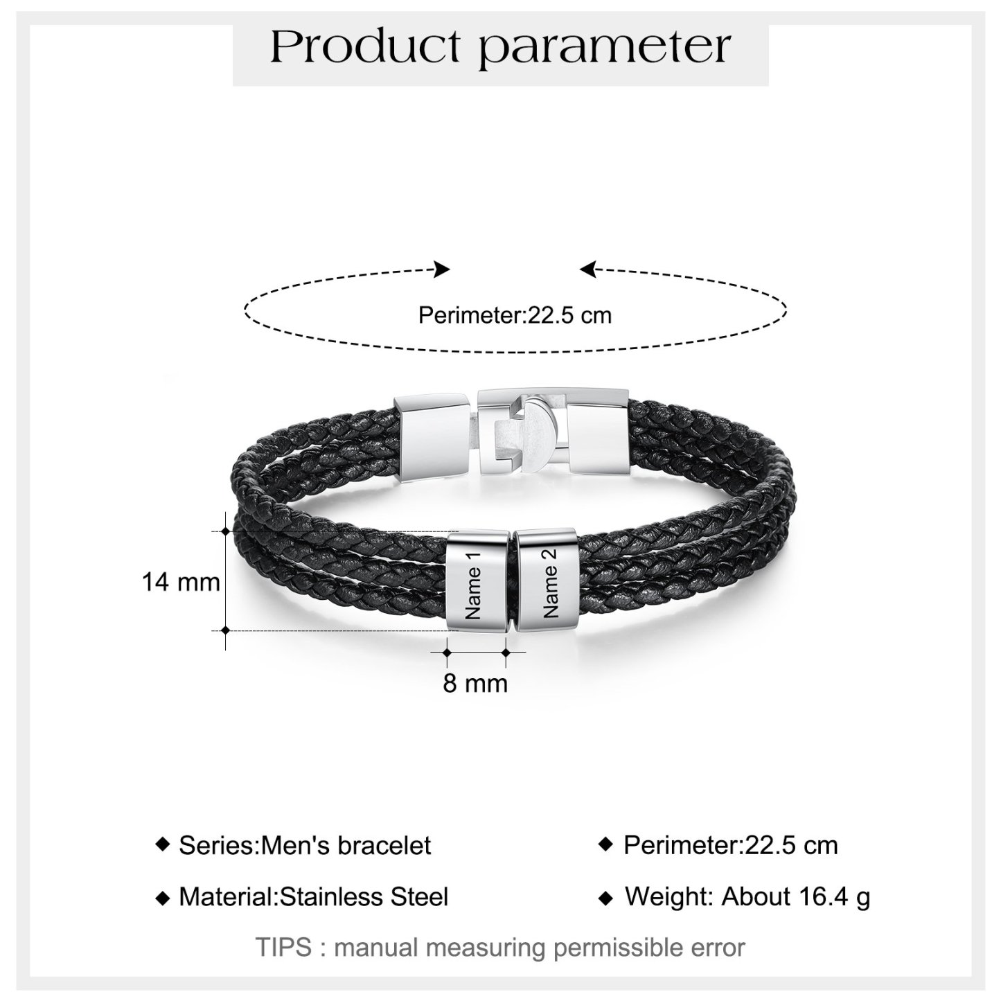 Personalised Braided Leather Bracelet Engraved 2 Names Men's Bracelet Gifts For Him-Jessemade AU