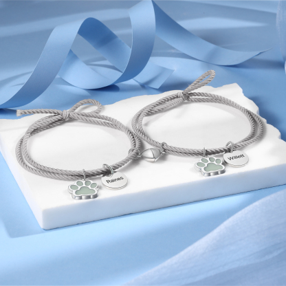 Personalised Couple Bracelets Engraved 2 Names Dog Paw Fluorescent Bracelet Magnetic Bracelet Gifts For Him/Her-Jessemade AU