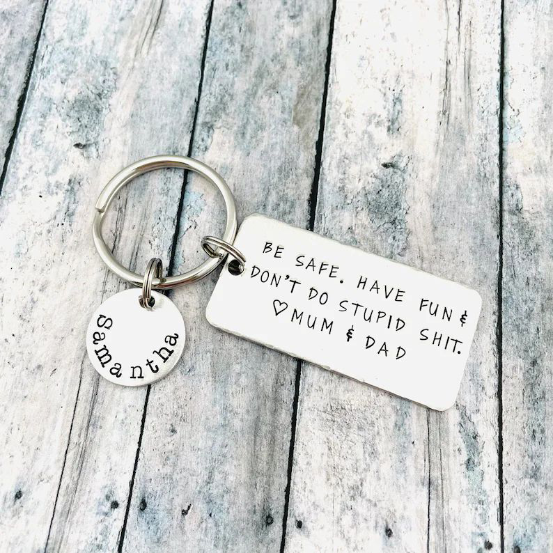 Personalised Name Don't Do Stupid Keychain for Teenager New Driver Gift