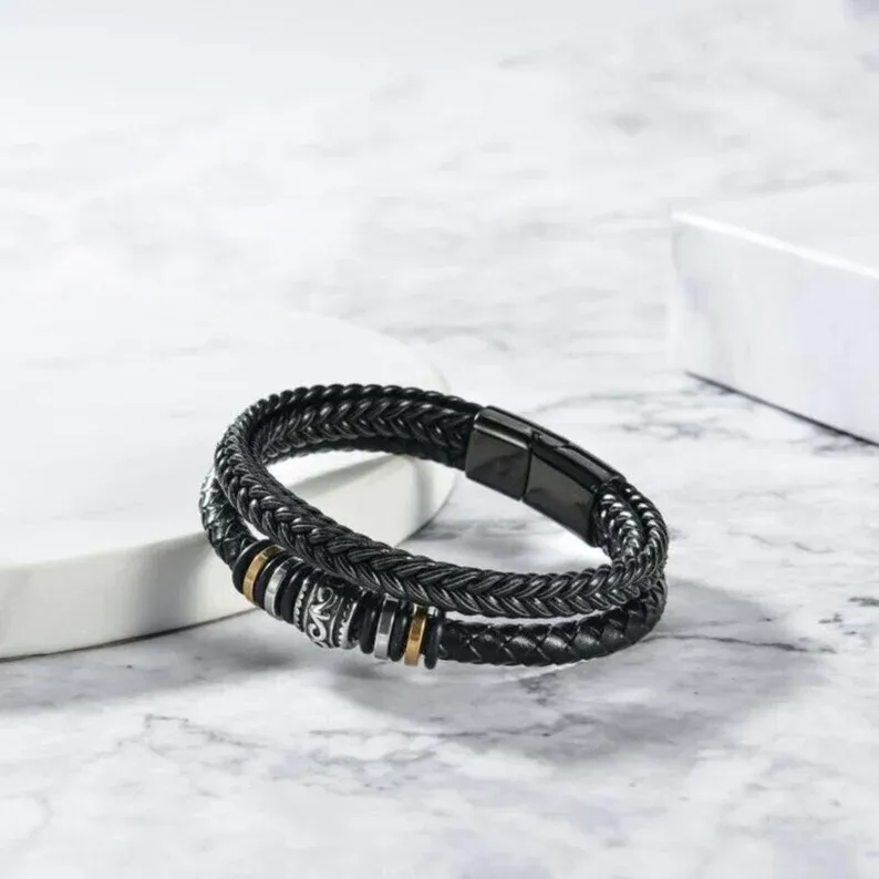 To My Husband, Inspirational Leather Bracelet Bangle with Message Card Gifts For Him-Jessemade AU