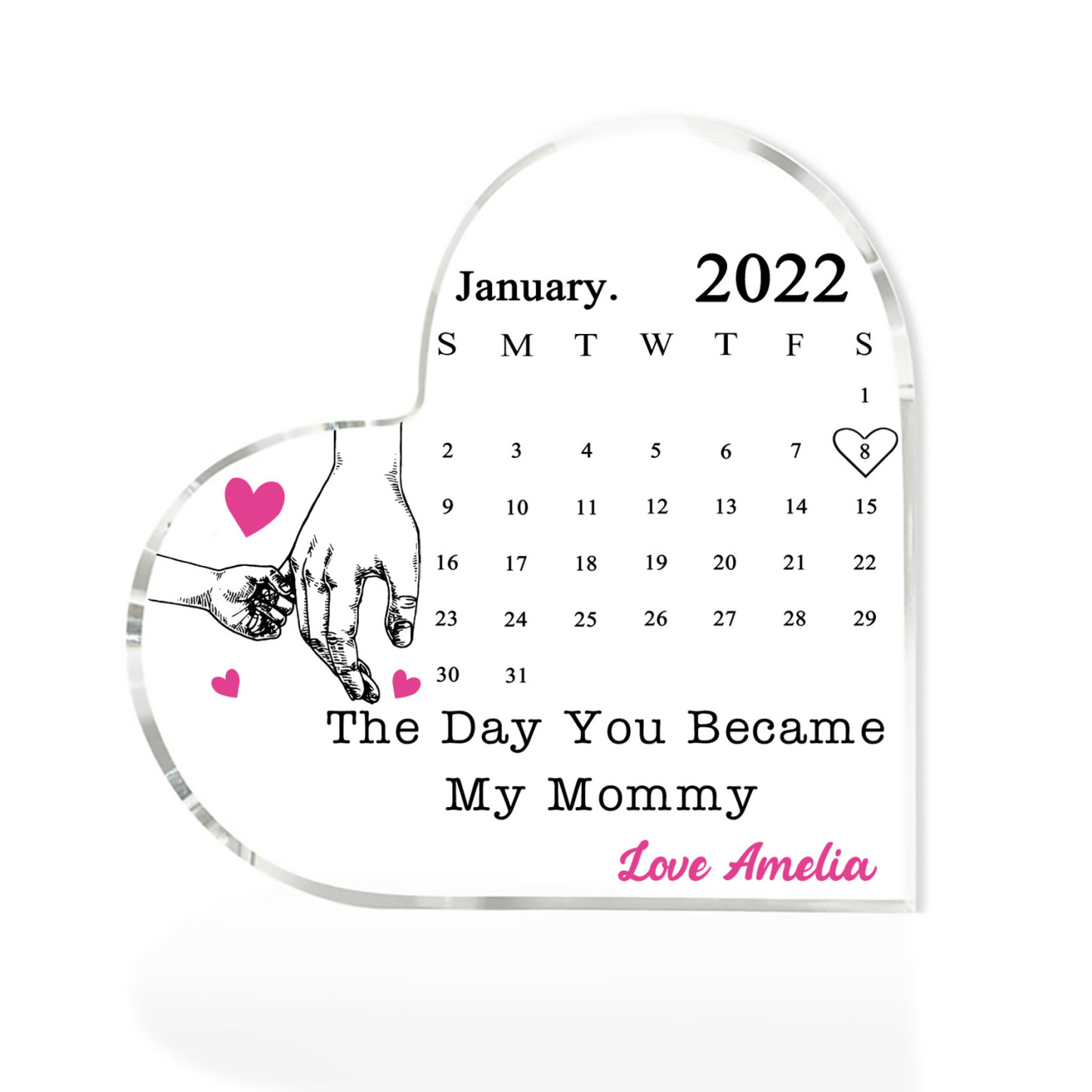 Personalised Acrylic Heart Keepsake Custom Date & Text Calendar Ornaments Hand In Hand - The Day You Became My Mommy/Mummy-Jessemade AU