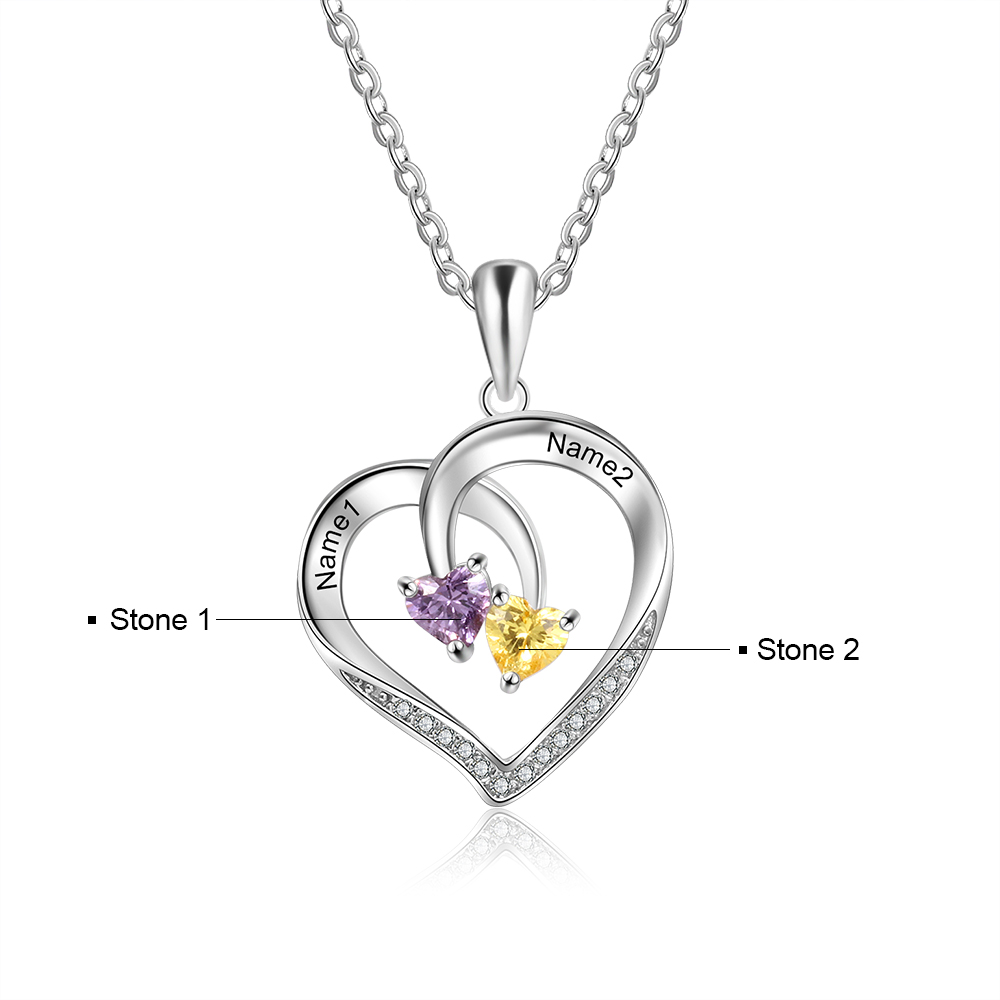 Mother's Day Gift Personalised Heart Necklace With Names Custom 2 Birthstones Gifts For Women-Jessemade AU