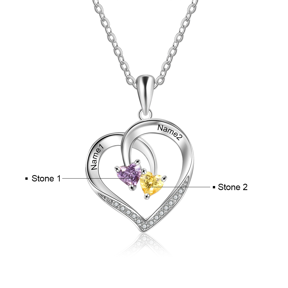 Mother's Day Gift Personalised Heart Necklace With Names Custom 2 Birthstones Gifts For Women-Jessemade AU