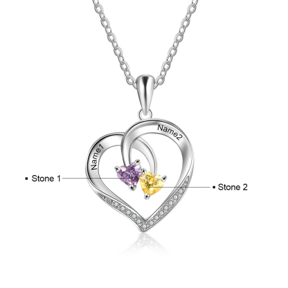 Mother's Day Gift Personalised Heart Necklace With Names Custom 2 Birthstones Gifts For Women-Jessemade AU