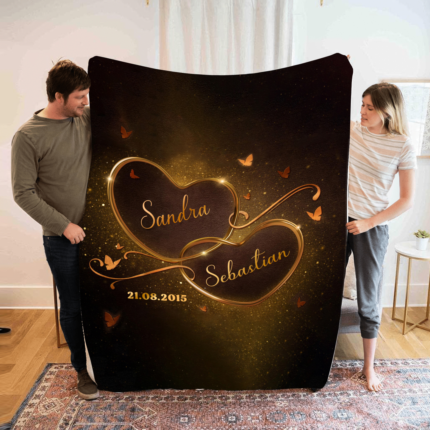 Personalised Couple Blanket Custom 2 Names & Date Blanket Heart Valentine's Day Anniversary Gift for Couples-Jessemade AU
