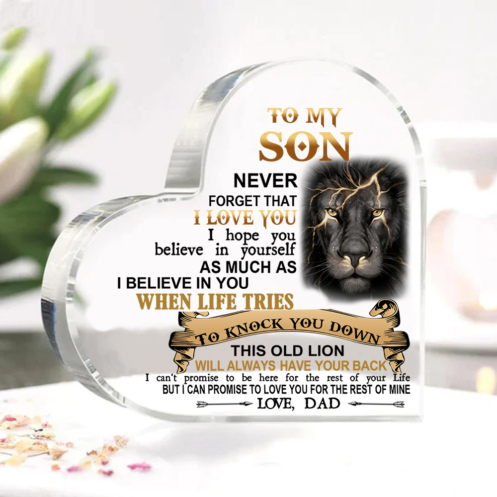 To My Son Acrylic Heart Keepsake Dad to Son Heart Ornament - This Old Lion Will Always Have Your Back-Jessemade AU