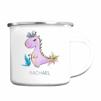 Personalised Enamel Mug Customised Name Dinosaur Cup Camping Mug Birthday Gift for Kids - Tyrannosaurus Rex-Jessemade AU
