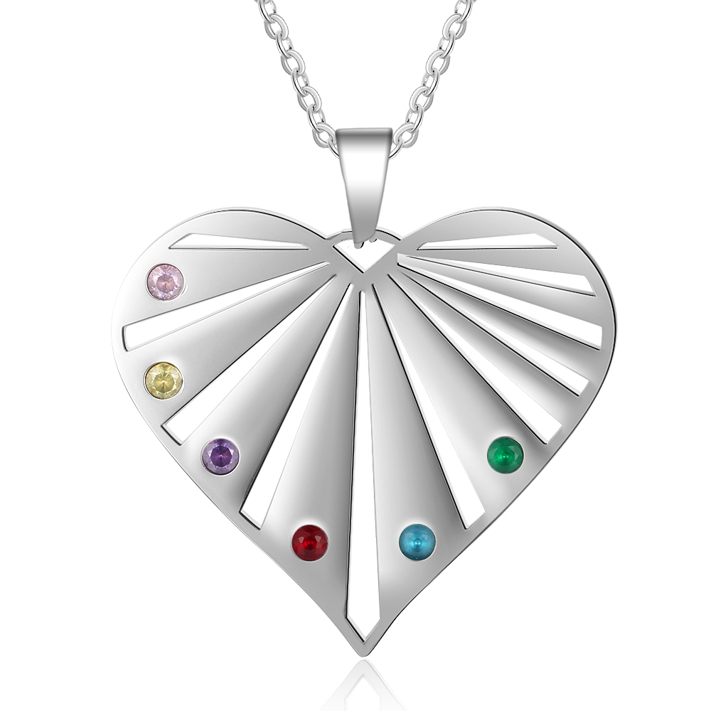 Personalised Heart Necklace With 6 Birthstones Engraved Names Gift For Her-Jessemade AU