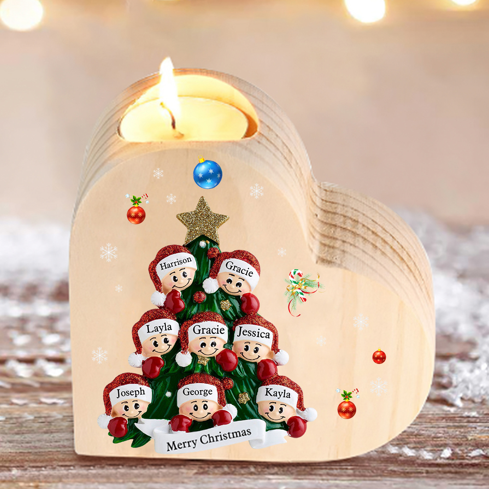 Heart-Shaped Christmas Candle Holder Engraved 8 Names Christmas Tree Candlesticks Personalised Gift for Family-Jessemade AU