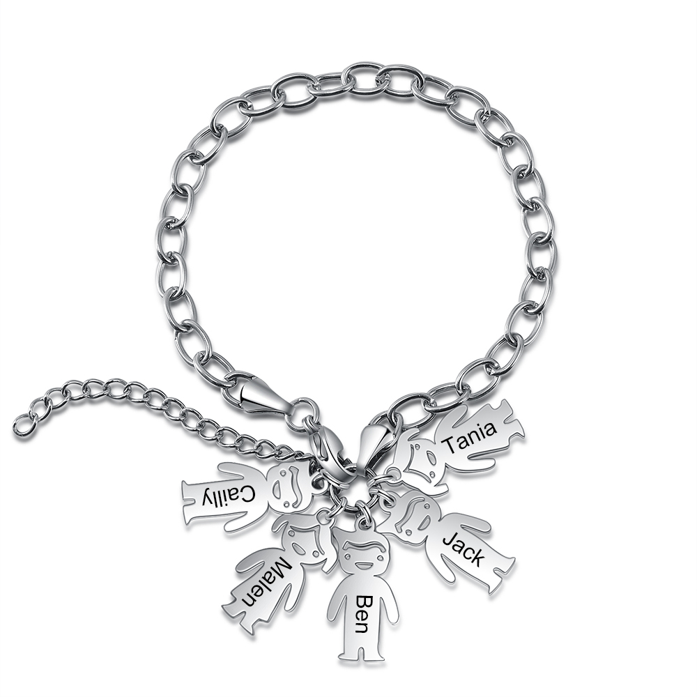 Personalised 5 Kids Charm Bracelet Engraved Names Gift For Mother-Jessemade AU