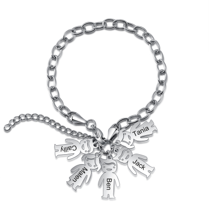 Personalised 5 Kids Charm Bracelet Engraved Names Gift For Mother-Jessemade AU