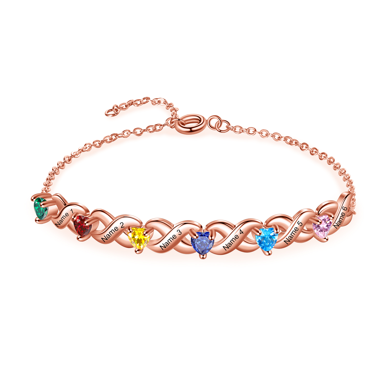 Family Custom Bracelet Heart Personalised with 6 Birthstones Gift Box Set-Jessemade AU