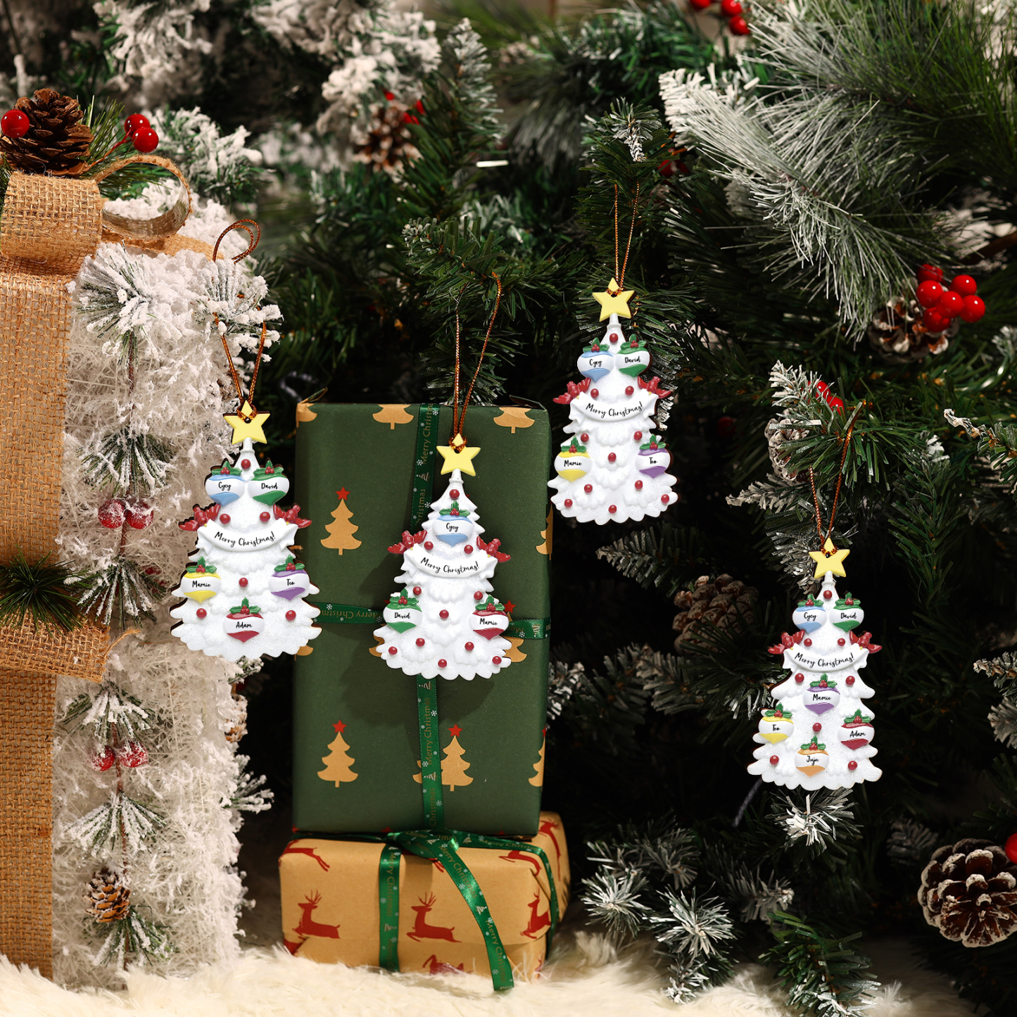 3 Names - Personalised Christmas Tree Ornament Customised Name & Text Wooden Hanging Ornaments Christmas Gift for Family-Jessemade AU