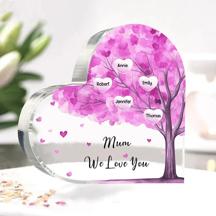 5 Names - Personalised Acrylic Heart Keepsake Custom Text Purple Tree Ornaments Gifts for Grandma/Mother-Jessemade AU