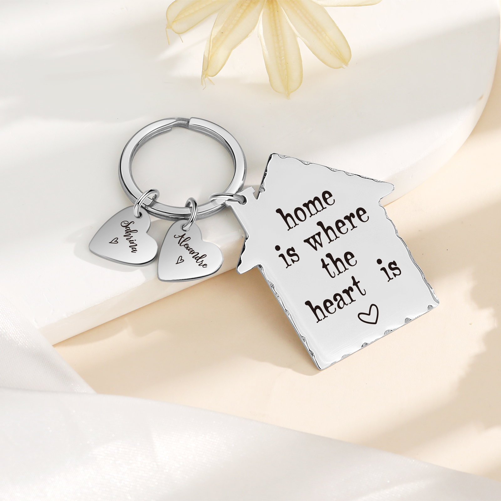 House-Shaped Keychain Customised with 2 Names Keyring Stainless Steel Personalised Gift for Couples-Jessemade AU