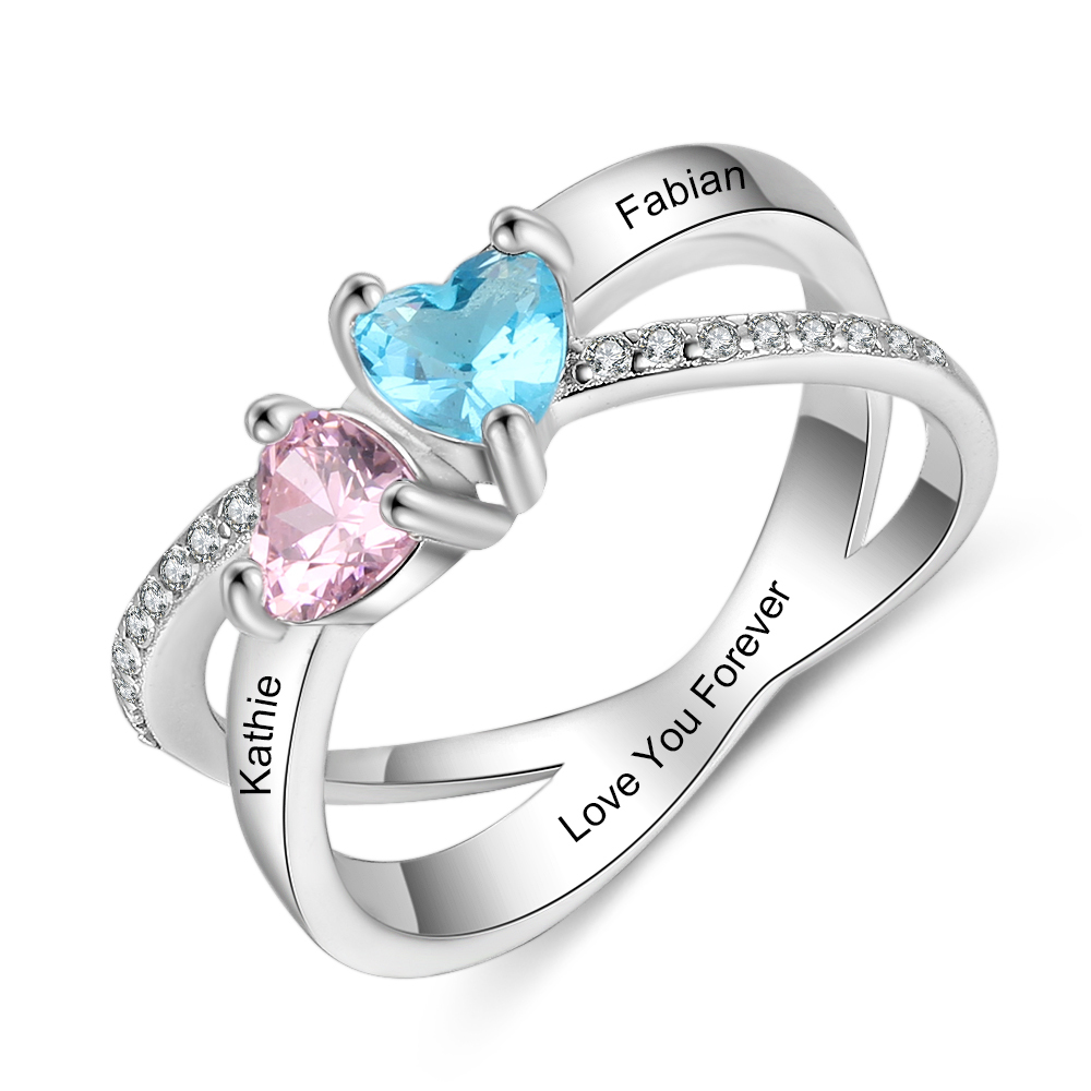 Personalised Mothers Ring With 2 Birthstones Engraved Names Ring Gifts For Her-Jessemade AU