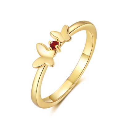 Personalised Butterfly Ring Custom 1 Birthstone Ring Birthday Gift for Her-Jessemade AU