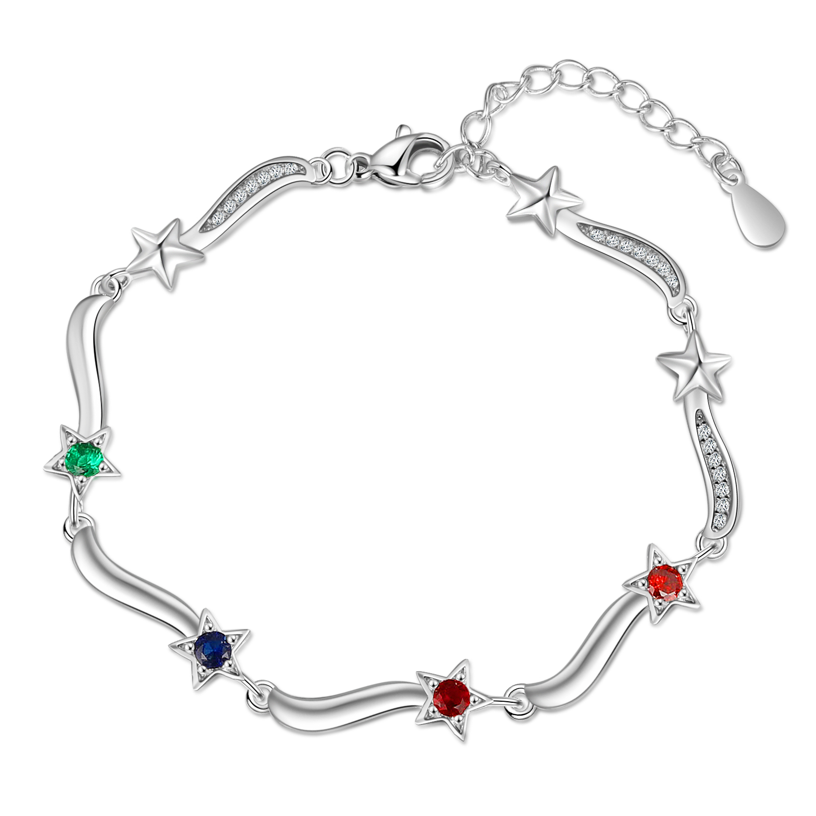 Personalised Star Bracelet With 4 Birthstones Custom Names Bracelet Gift For Women-Jessemade AU